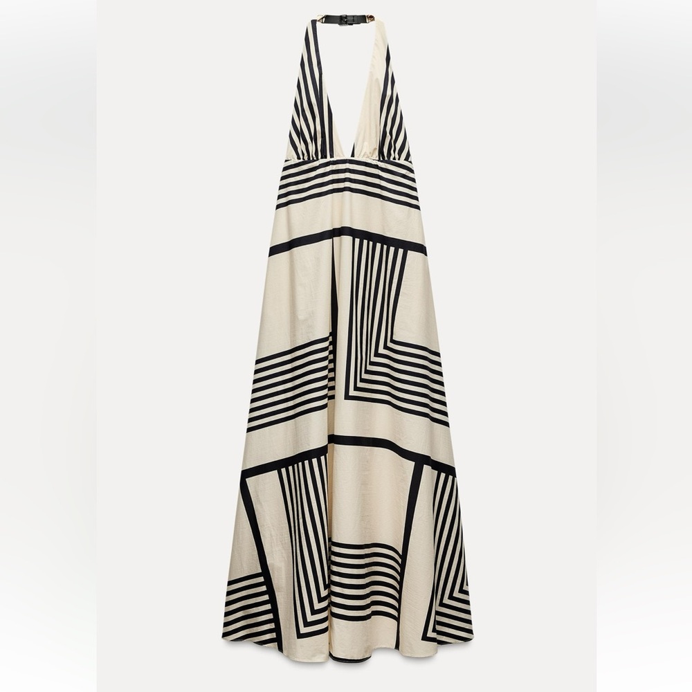 ZARA STRIPED POPLIN MIDI DRESS - Picture 9 of 13